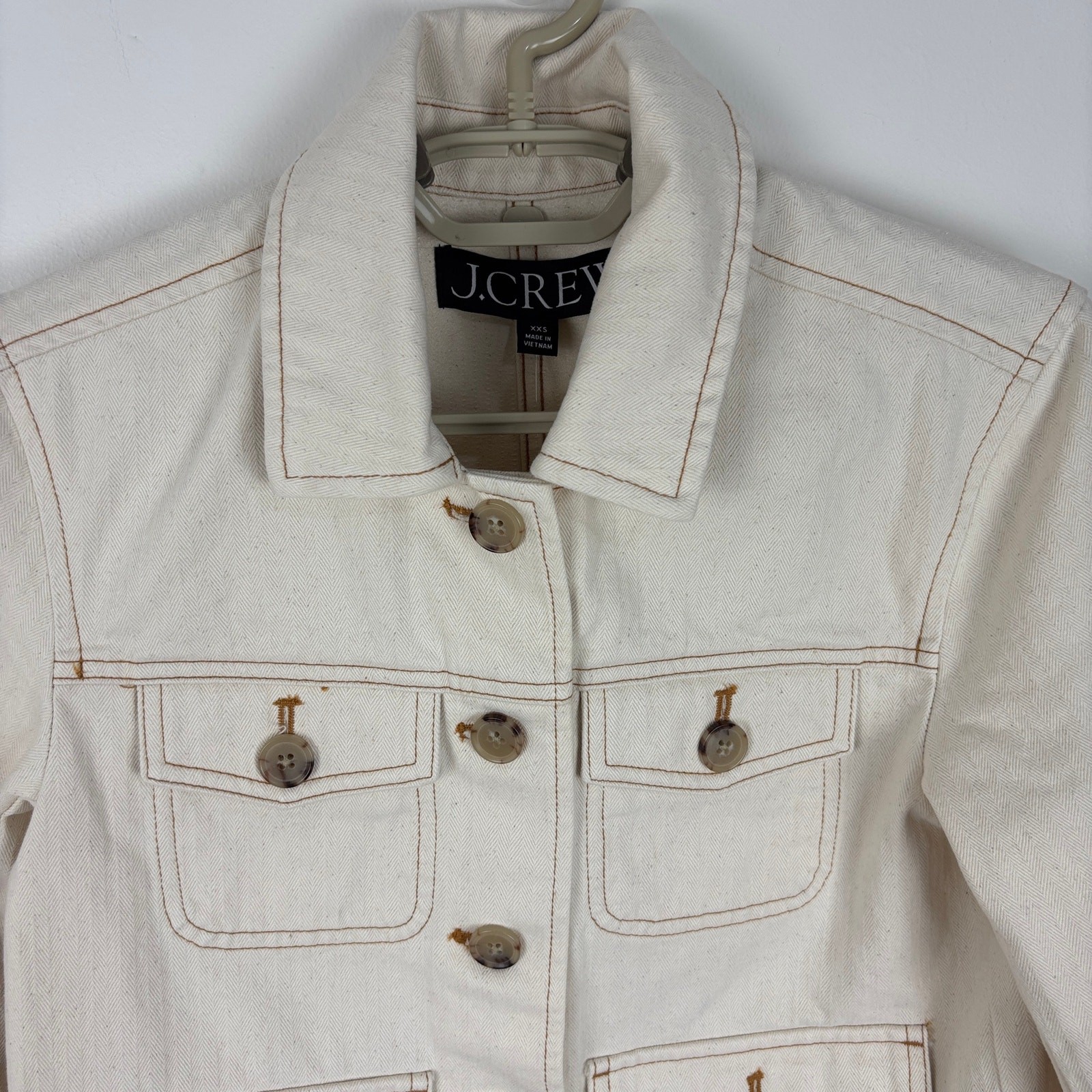 J. Crew Lightweight canvas chore jacket XXS Ecru Herringbone NEW CC262 utility