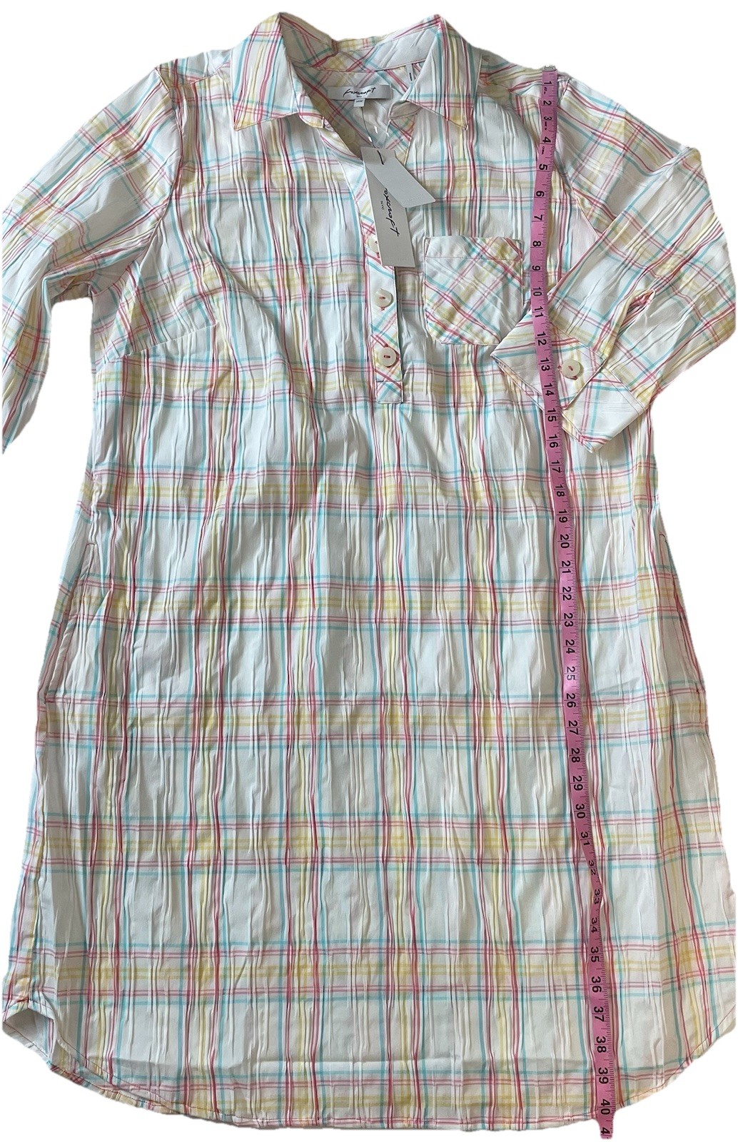 Foxcroft NYC Delaney Crinkle Plaid Dress Plus Size 14W NEW Pastel Summer Pockets