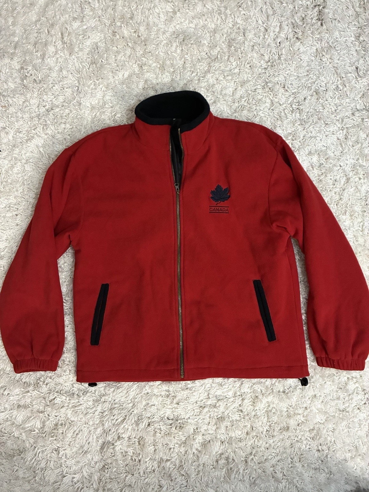 Men’s Red Full Zip Jacket Stand-Up Collar Canada Vancouver Embroidered Size M