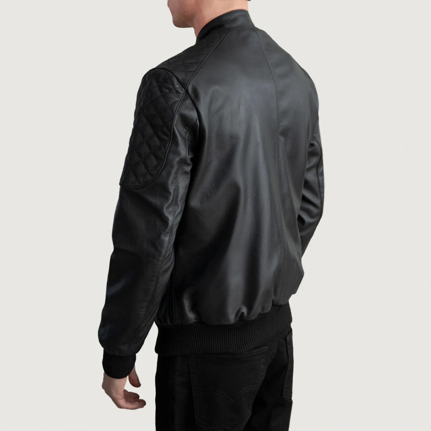 NEW Men’s Black Lambskin Leather Quilted Bomber Jacket Size S M L XL XXL 3XL 4XL