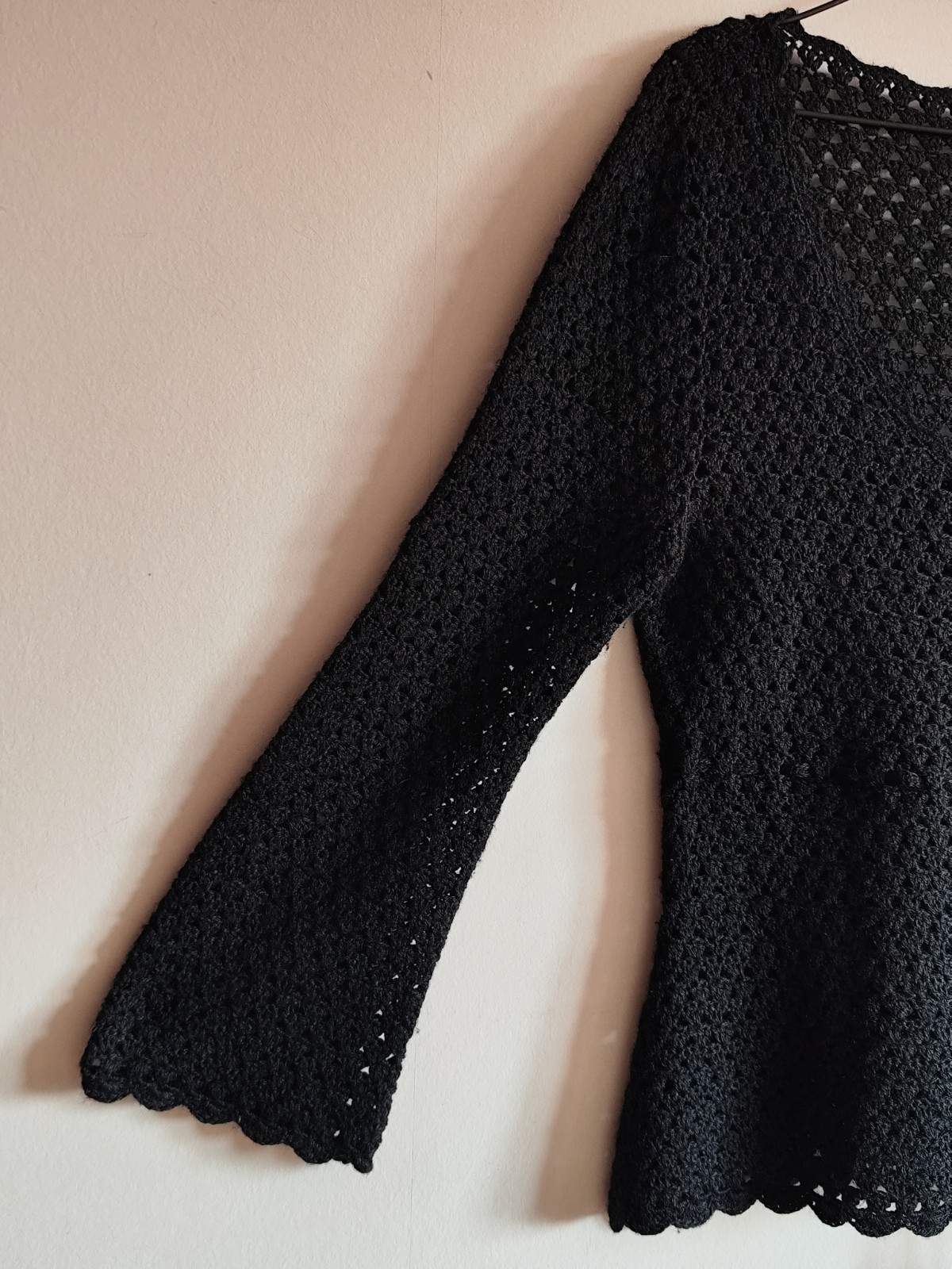 Morgan Tricot Coquette Crochet Y2K Top Vintage With Flower Black M