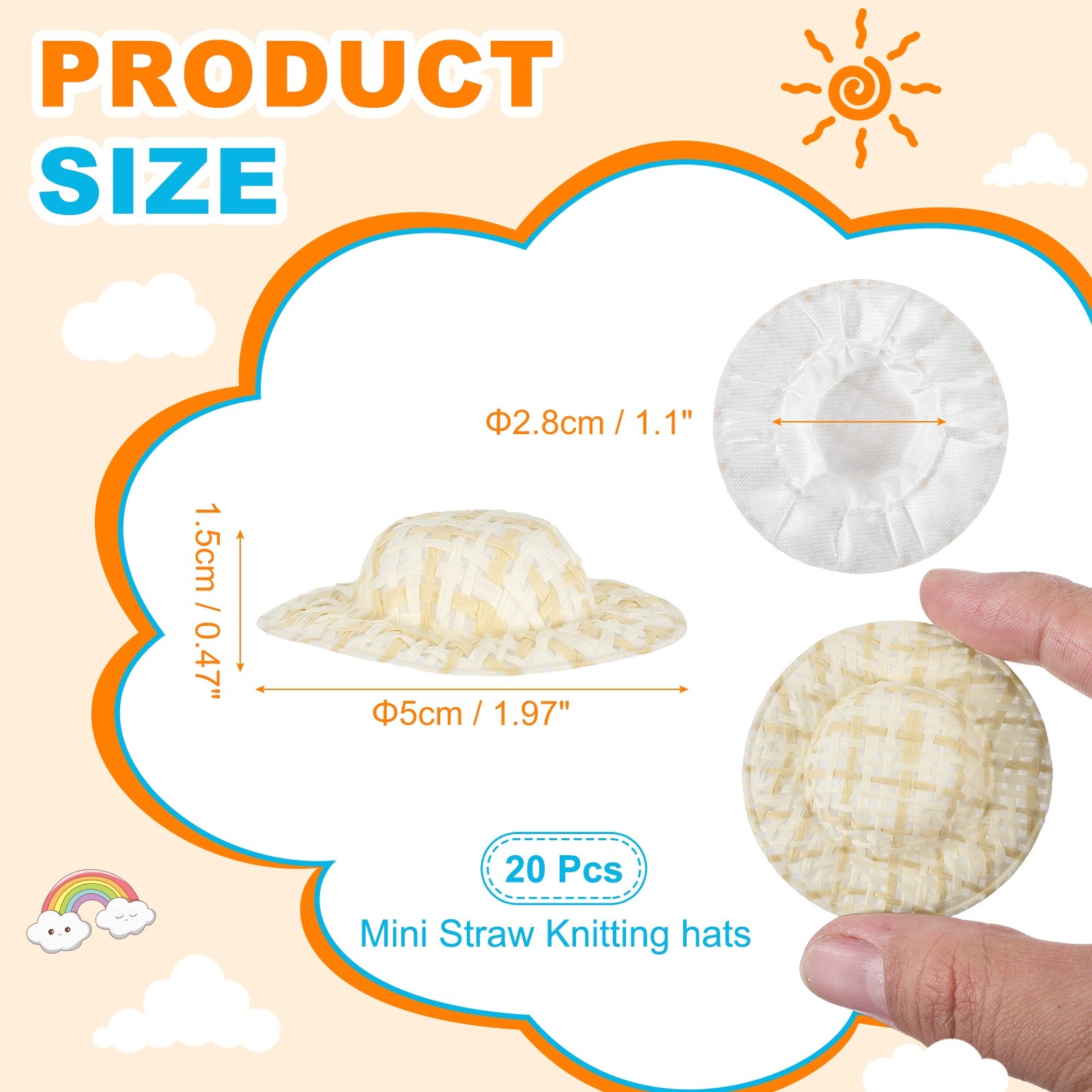20 Pcs Mini Straw Hats Craft Doll Hats, 5cm x 1.3cm (Beige/Apricot)
