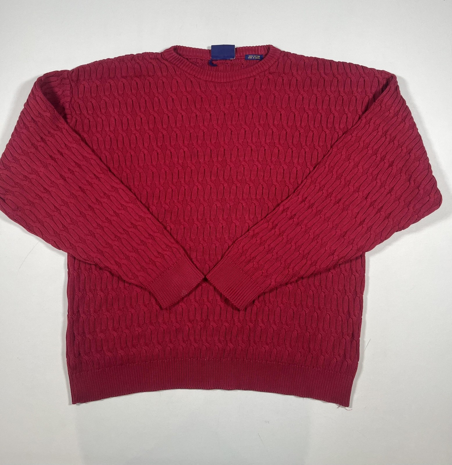 Norsport Sweater Mens XLT Red Crewneck Cotton Cable Knit Pullover Casual Israel