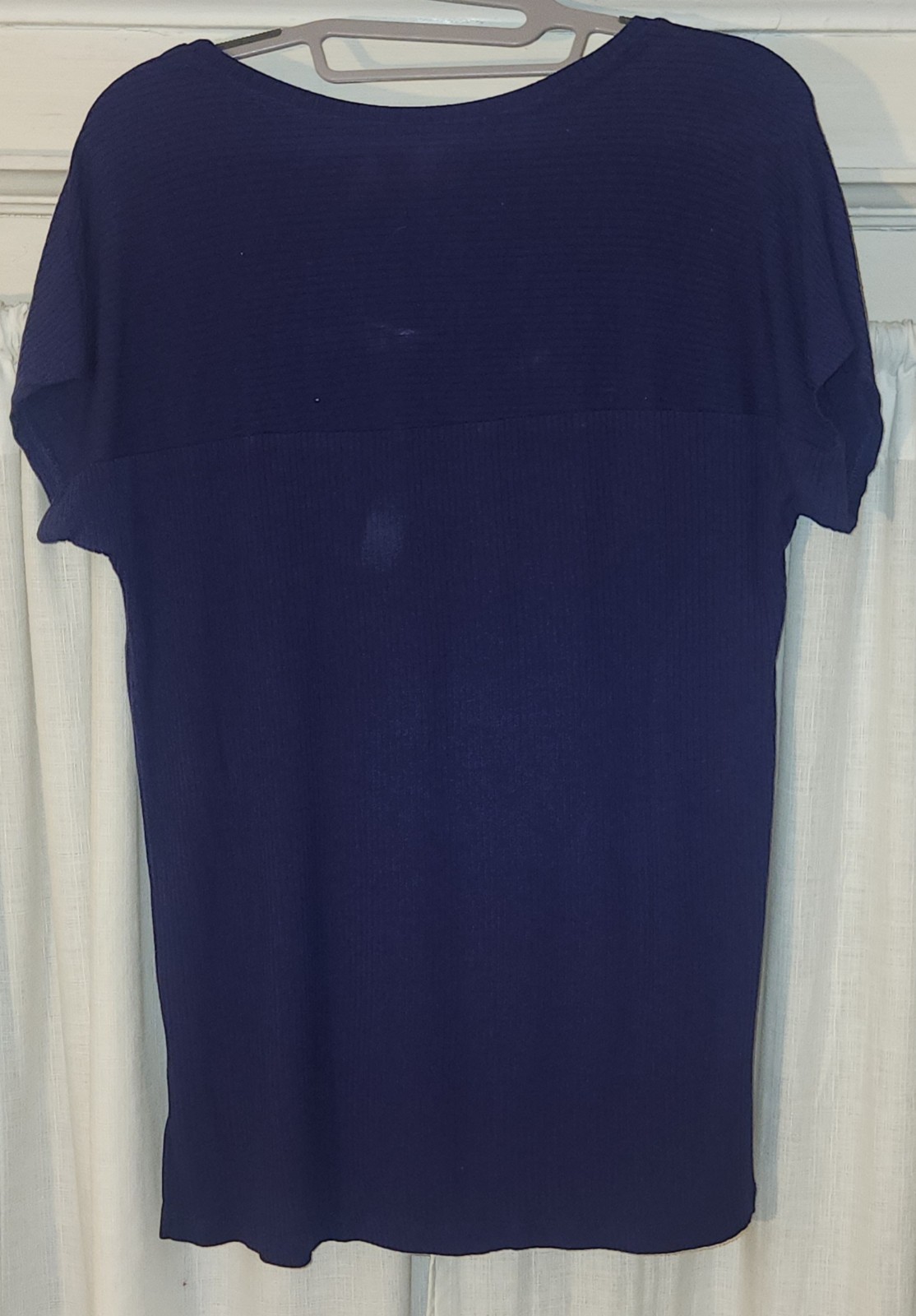 Felina Blue Solid Knit Scoop Neck Ribbed Stretch Short Sleeve T-Shirt Women’s S