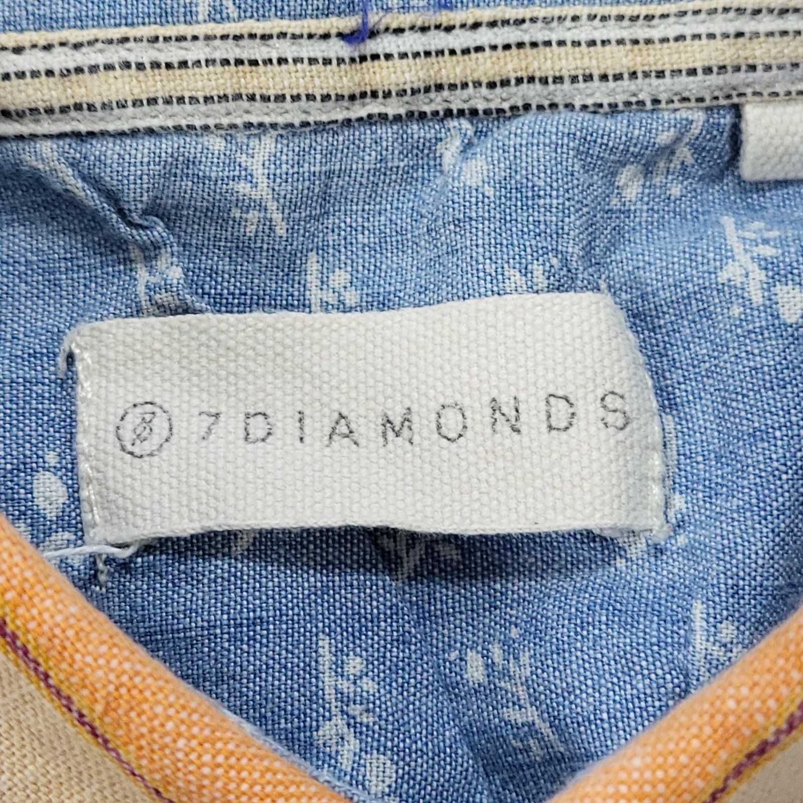 7 Diamonds Shirt Mens Large Southwestern Stripe Cuffed Short Sleeve Cotton Logo