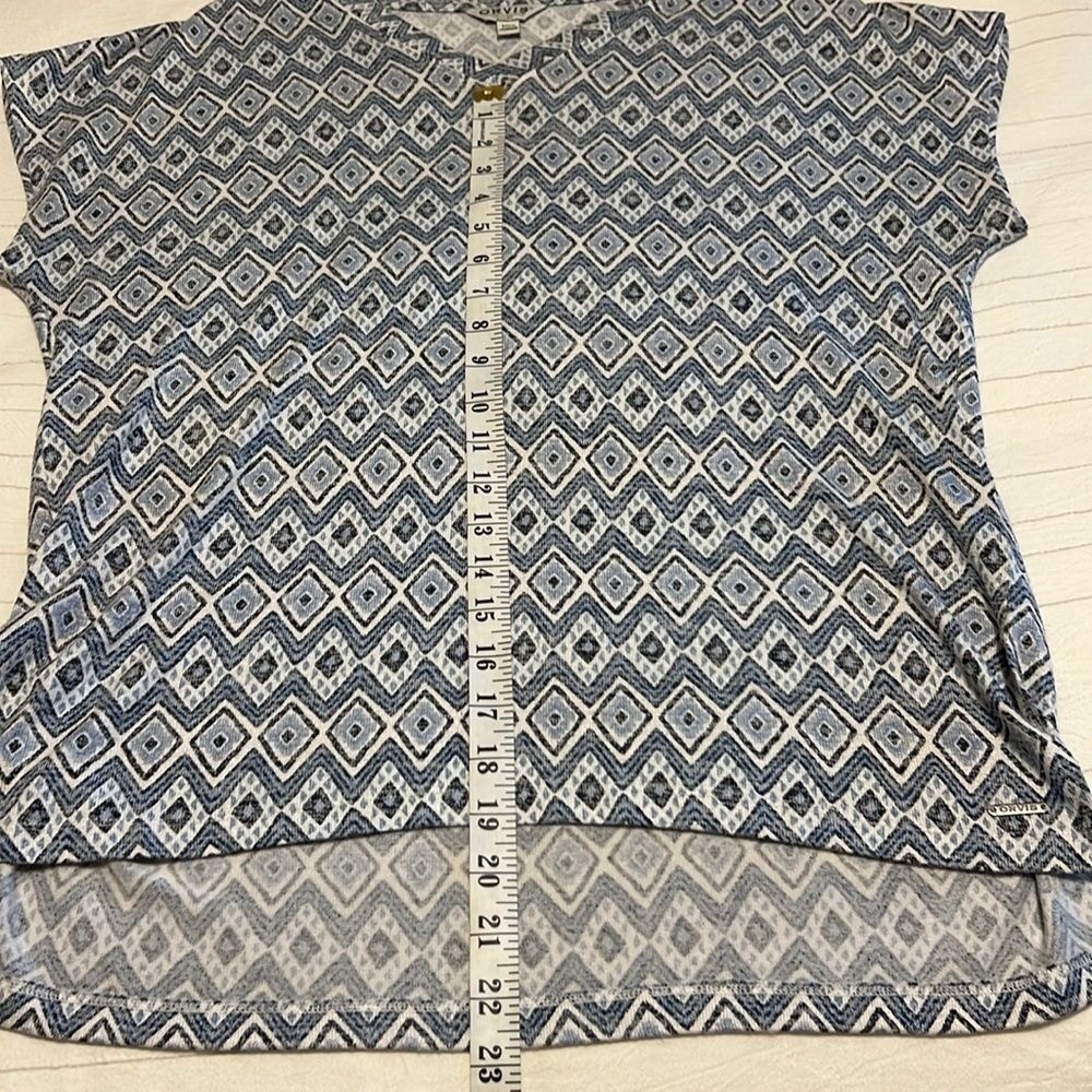 Orvis Classic Collection Blue White Geometric Ikat High Low Top Womens Small
