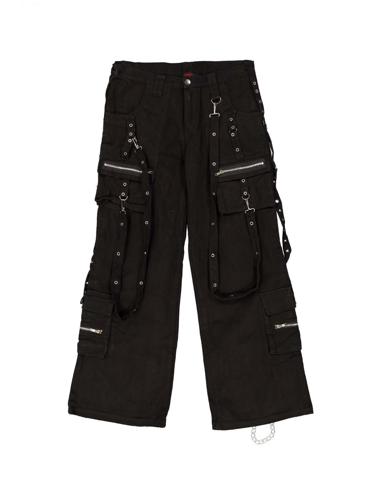 Alcatraz Gothic Black Cargo Trousers L Chains Straps Buckles Punk Alternative