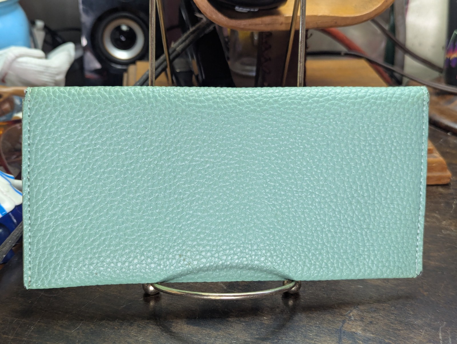 Teal Green Peppled Leather Snap Front Wallet for Cards & Cash – USED 3.75″x7.75″
