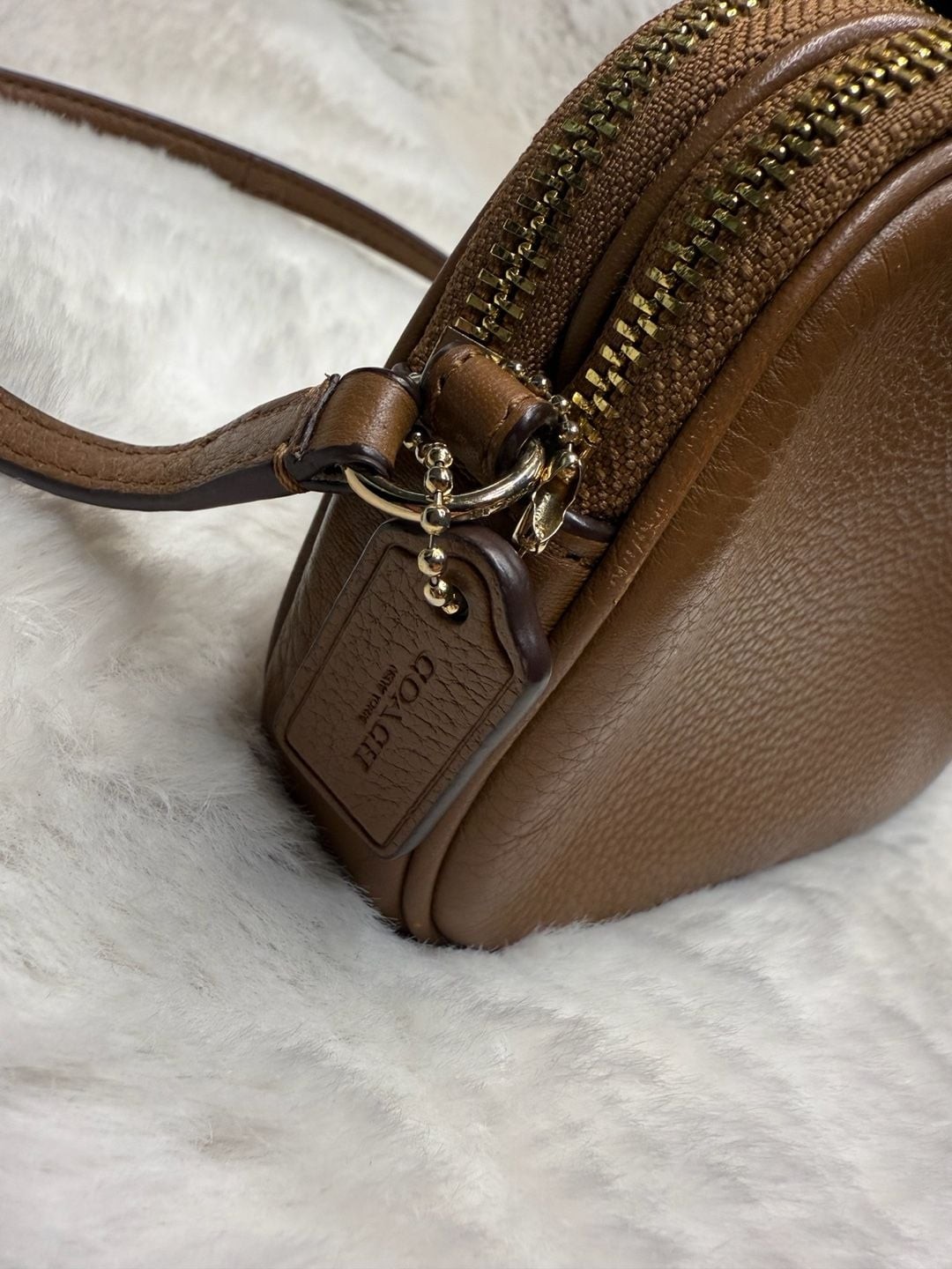 Coach Double Zip Camera Crossbody Bag in Brown Pebbled Leather