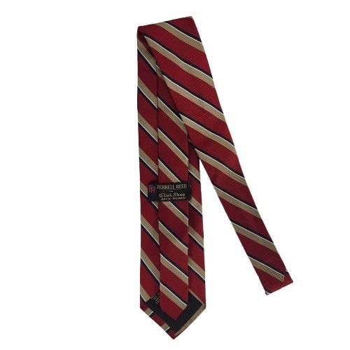 Vtg. Ferrell Reed/Jack Henry Red Tan Black White Classic Stripe Tie 100% Silk