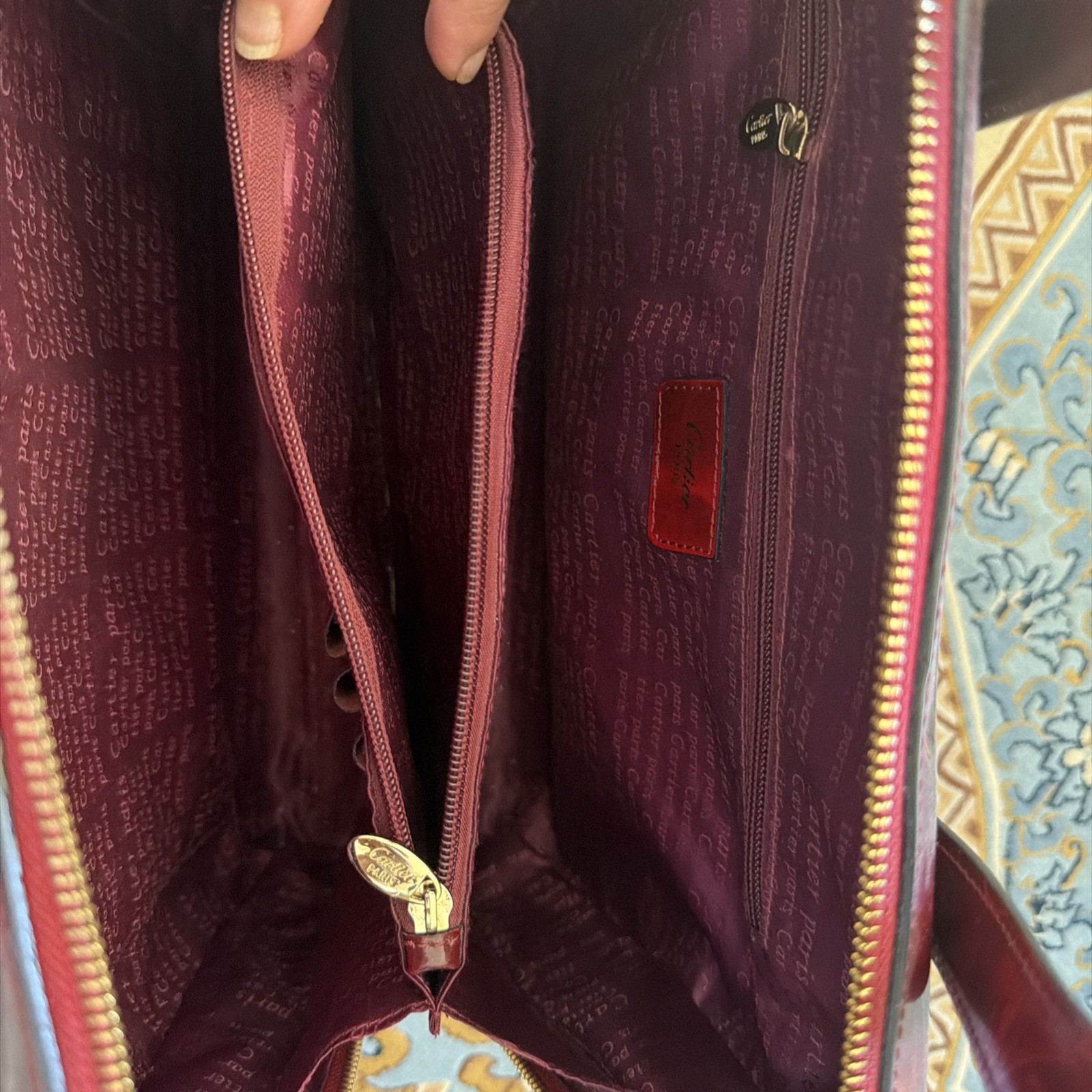 CARTIER Happy Birthday Red Patent Leather Zip Around Business Bag Handbag