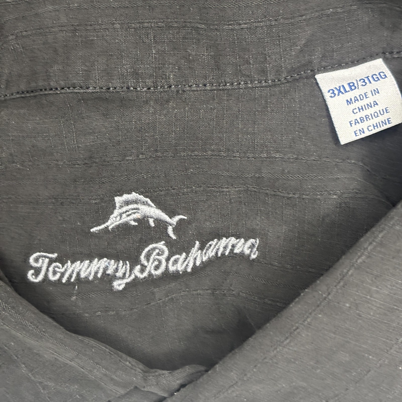 Tommy Bahama Shirt Mens 3XL Black Short Sleeve Camp Button Front Tonal Jacquard