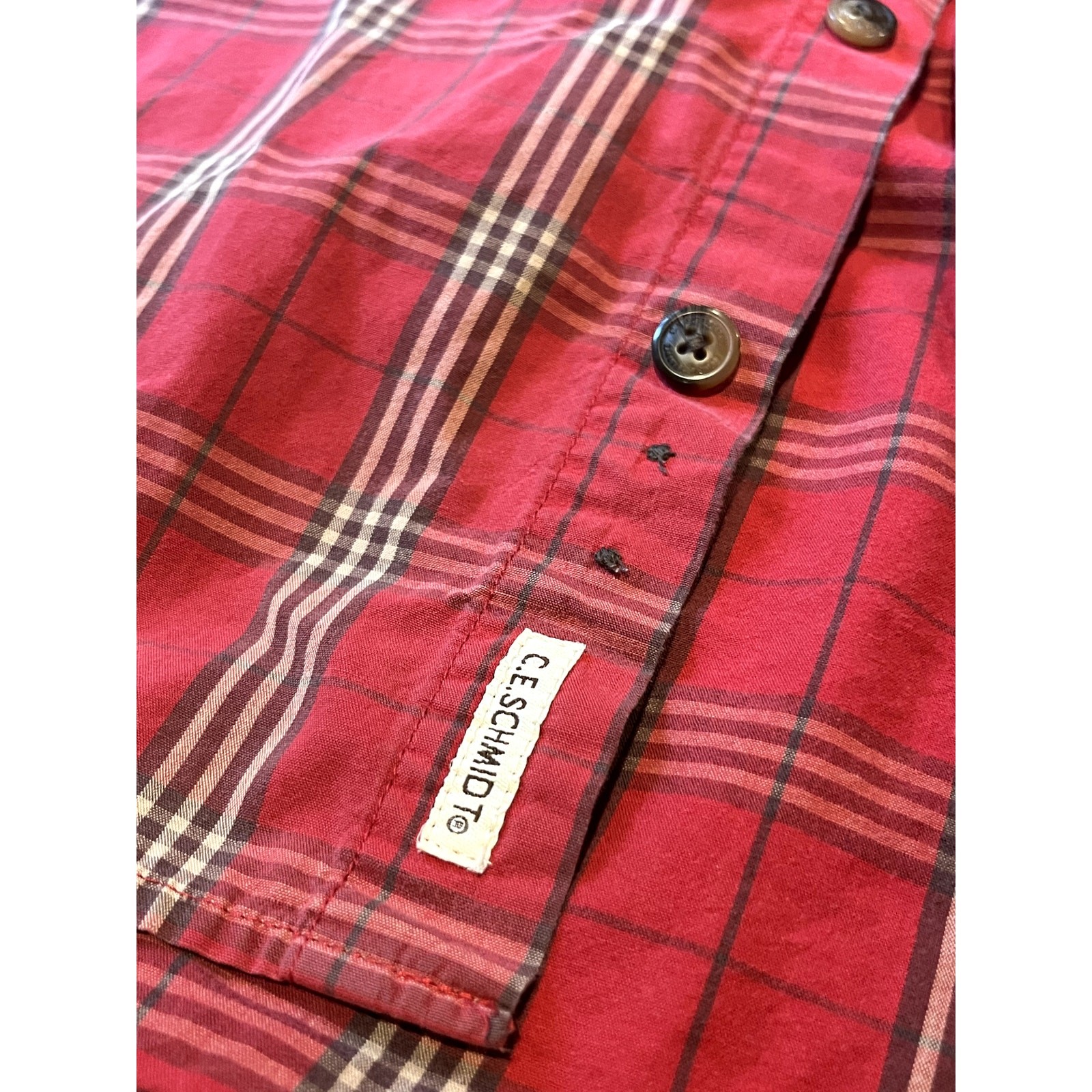 Vintage Schmidt Red Plaid Flannel ShirtXL Cotton Button Up Workwear Outdoor