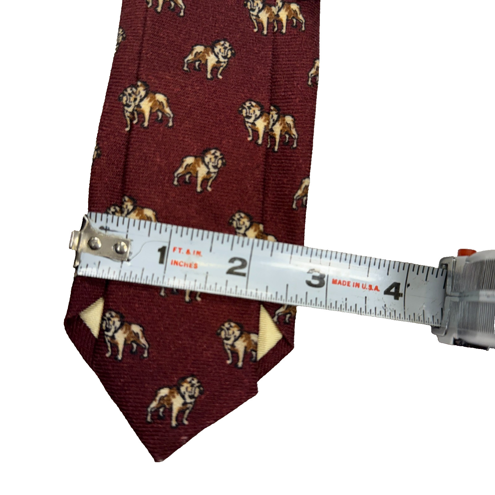 Polo Ralph Lauren Wool Narrow Tie Red Wine All-Over Dog-Print Made in Italy nwt