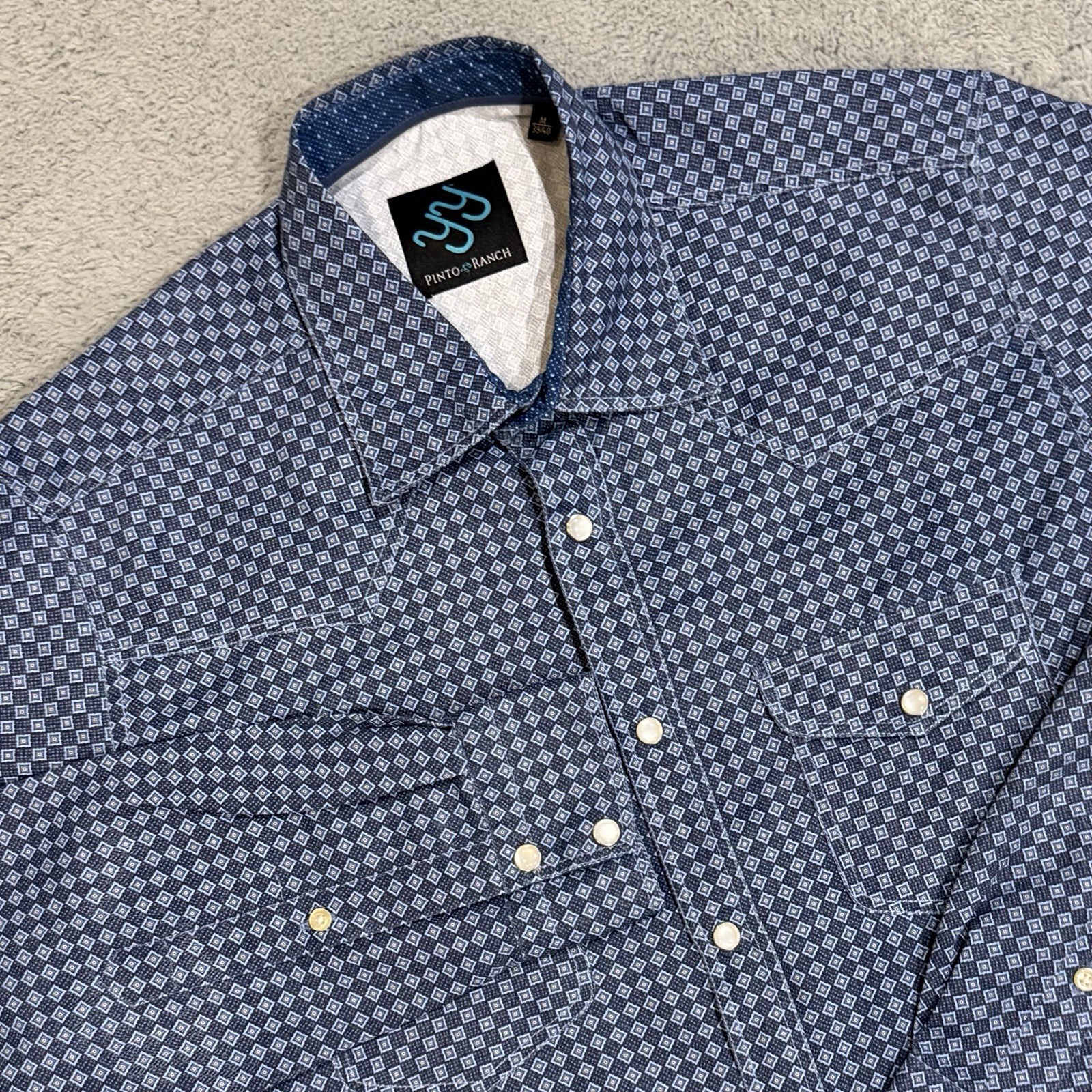Pinto Ranch YY Western M Pearl Snap Cowboy Micro Geometric Diamond Performance