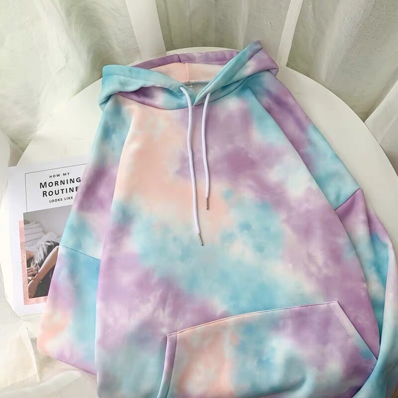Adult Hoodie Tie Dye Casual Pullover Drawstring Front Pocket Hooded Sweatshirt