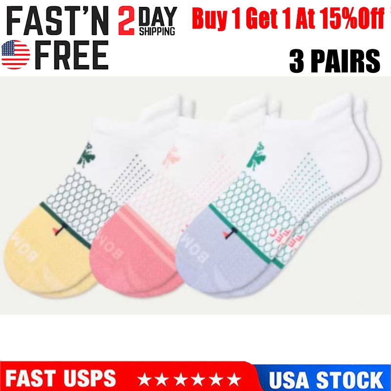 3 pairs/Set Bombas Women’s Solid Honeycomb Ankle socks – Size Medium 8-10.5 NEW