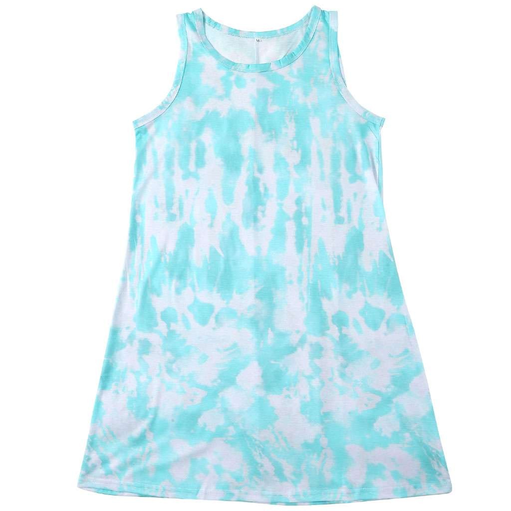 Women Sleeveless Tie Dye Short Dress T-Shirt Summer Tank Beach Casual Dress
