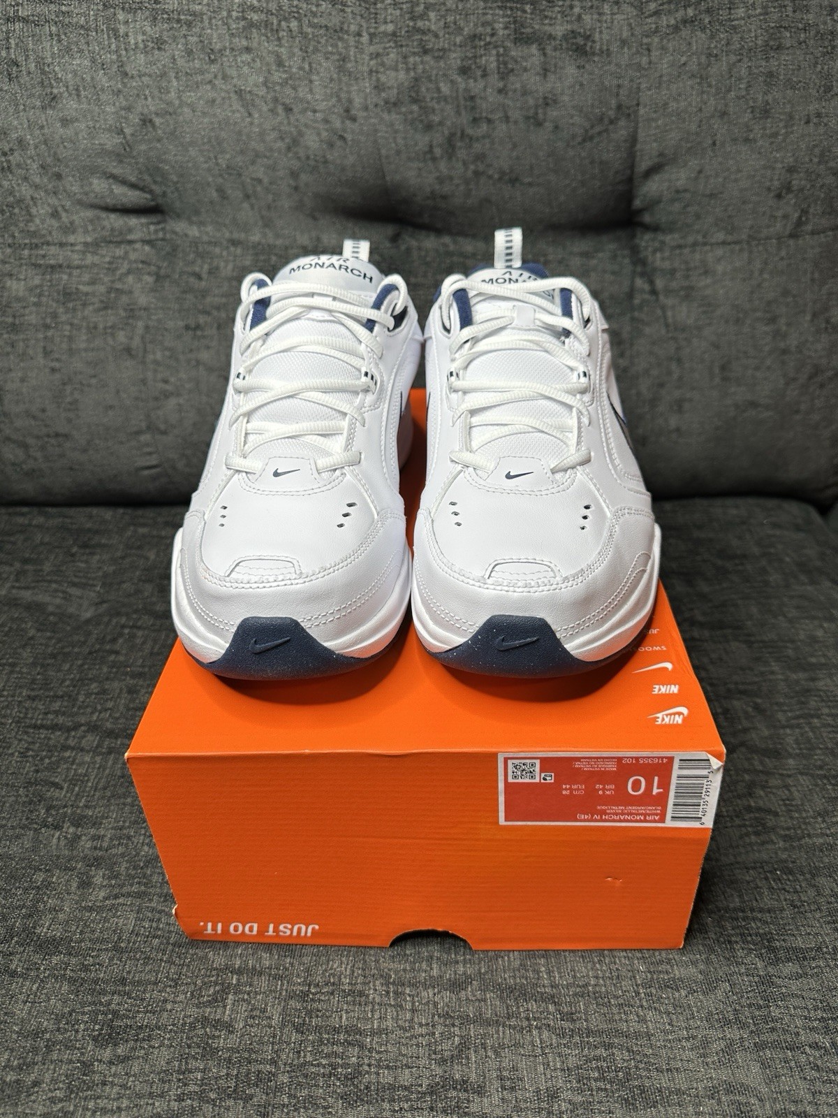 Nike Air Monarch IV 4E White Navy Mens 10 Wide Training Shoe 4E 416355-102 New