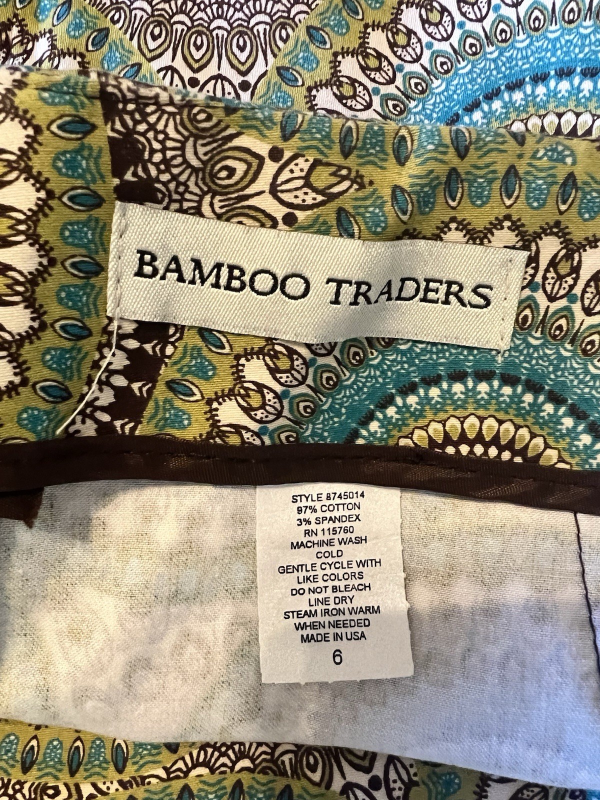 Bamboo Traders Skort Vibrant Boho Mandela Print Size 6 Blue, Green, Brown