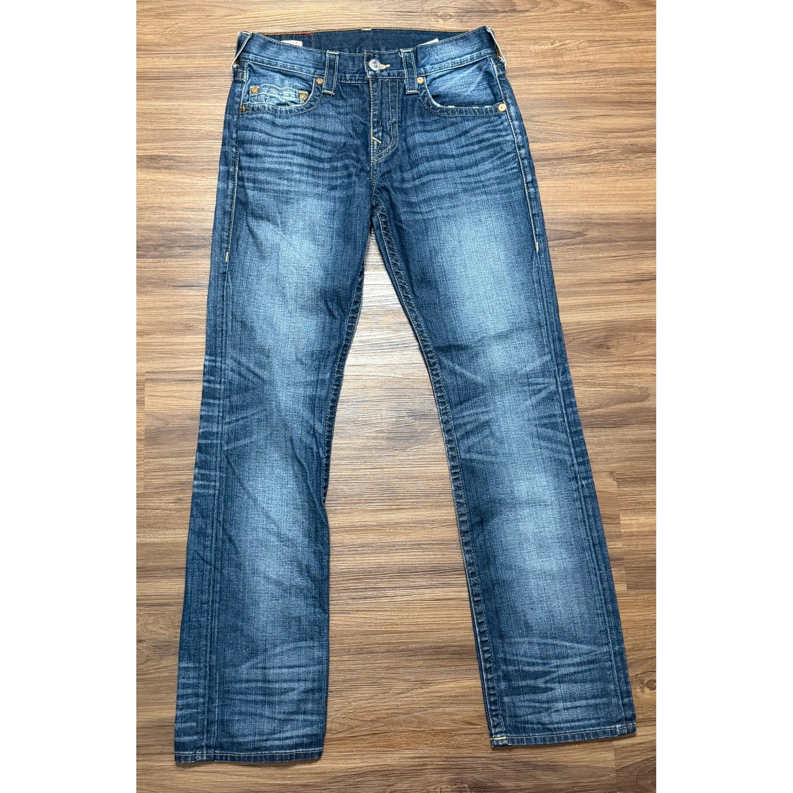 True Religion Ricky No Flap Relaxed Straight Jeans Mens Sz 30 Dark Wash