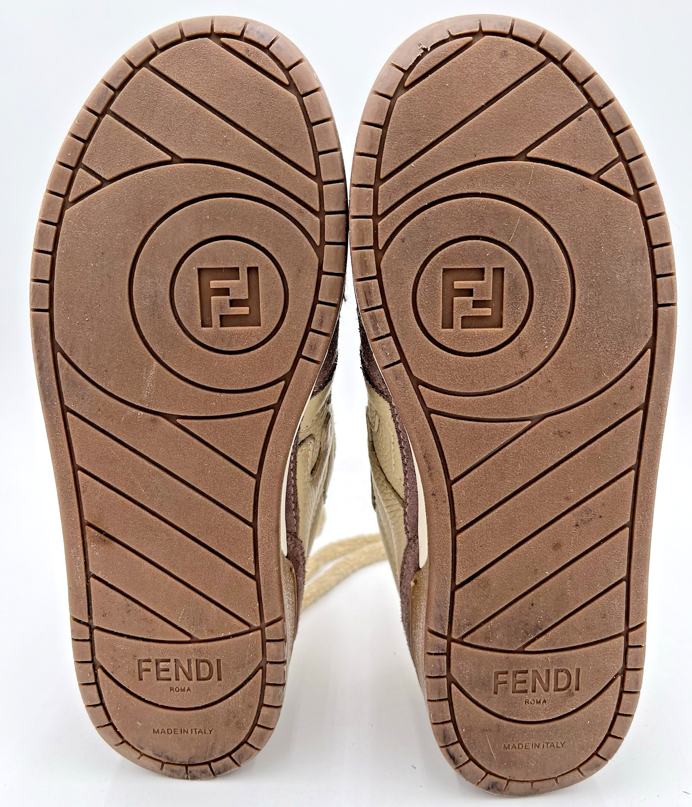 Fendi Match Low Top Bicolor Yellow/Beige Suede Leather FF Logo Sneakers Womens 8