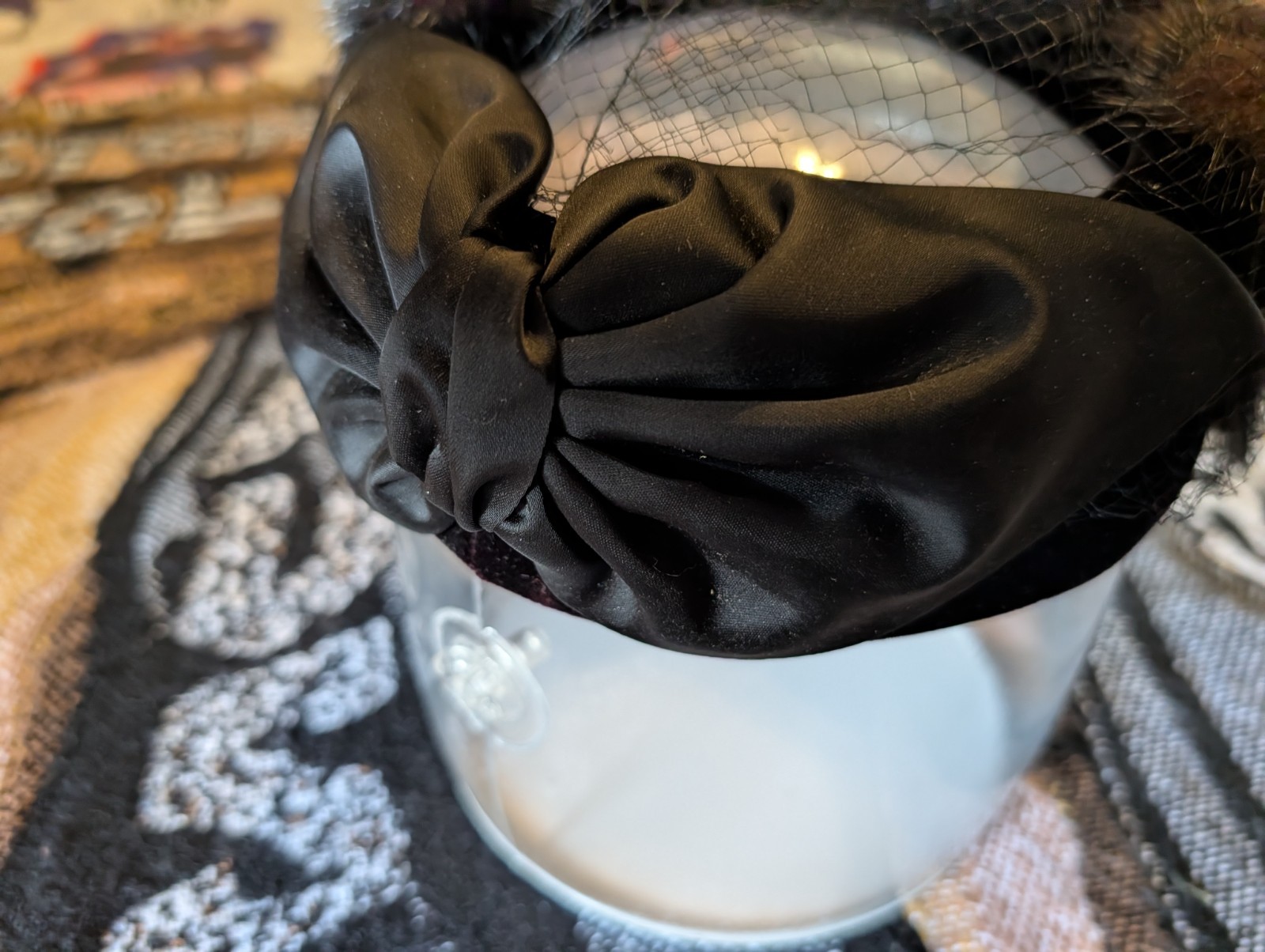 Vtg Womens Veil Hat 30s 40s 50s 60s Black Mink Fur