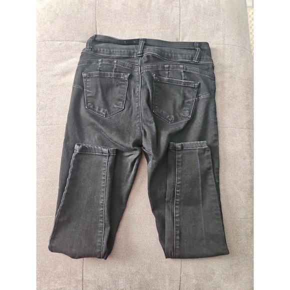 Blue Savvy High Waist Black Skinny Jeans 7/28 Distressed Butt Lift Seams