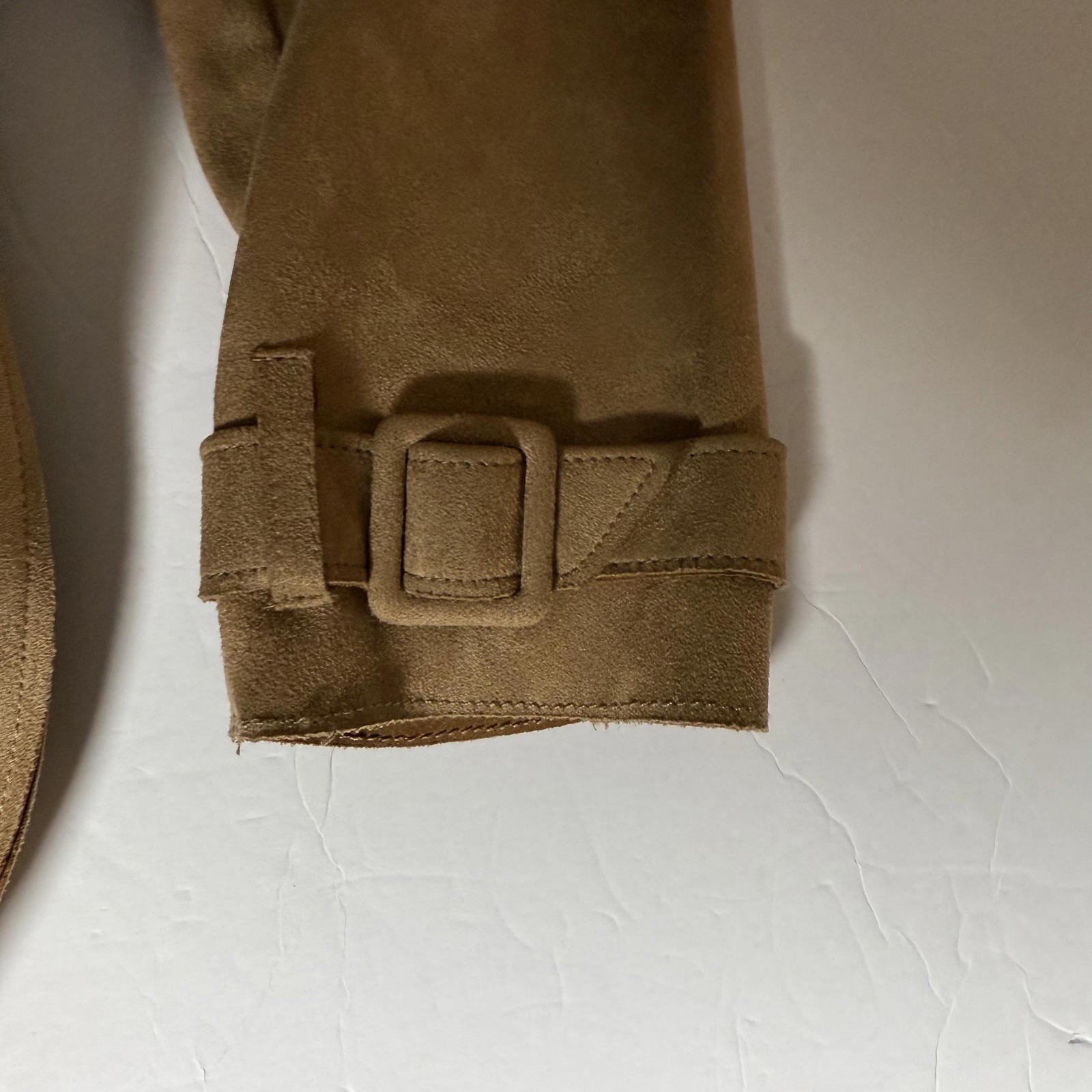 Philosophy Faux Suede Tan Trench Coat with Belt SZ M. Y2K Trendy Career wear