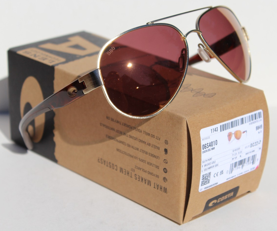 COSTA DEL MAR South Point POLARIZED Sunglasses Brushed Gold/Gold Mirror 580G NEW