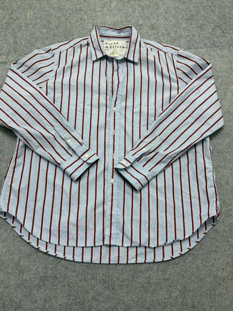 Frank & Eileen Button Down Shirt Men’s Large Blue Red Striped Woven in Italy