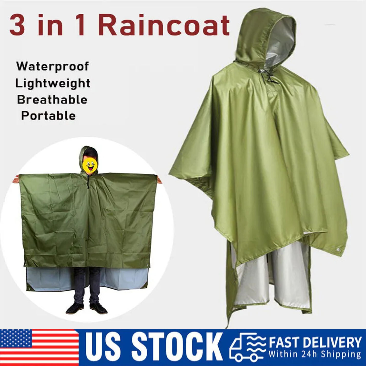 Heavy Duty Rain Poncho for Backpacking Waterproof Lightweight Adult Emergency