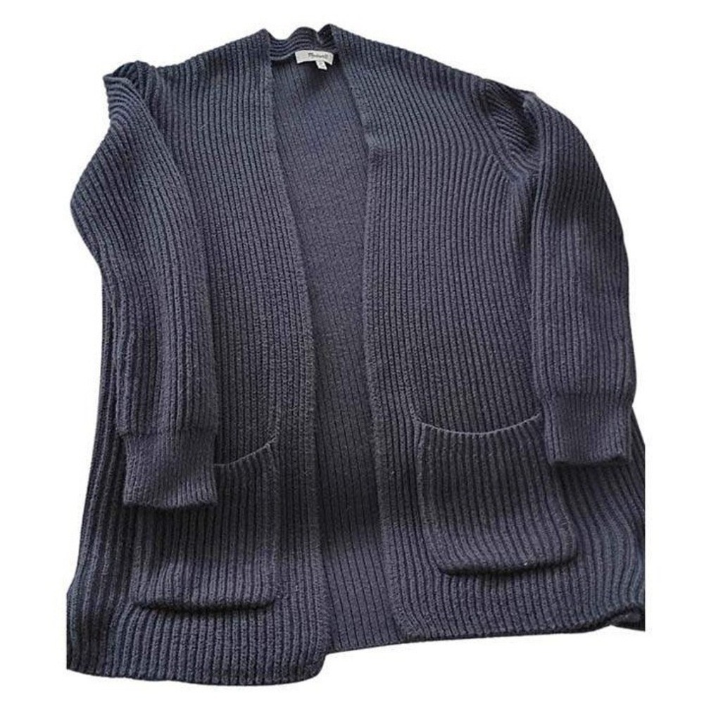 Madewell Charcoal Ribbed Knit Open Front Cotton Cardigan Sweater Womens Fits S/M