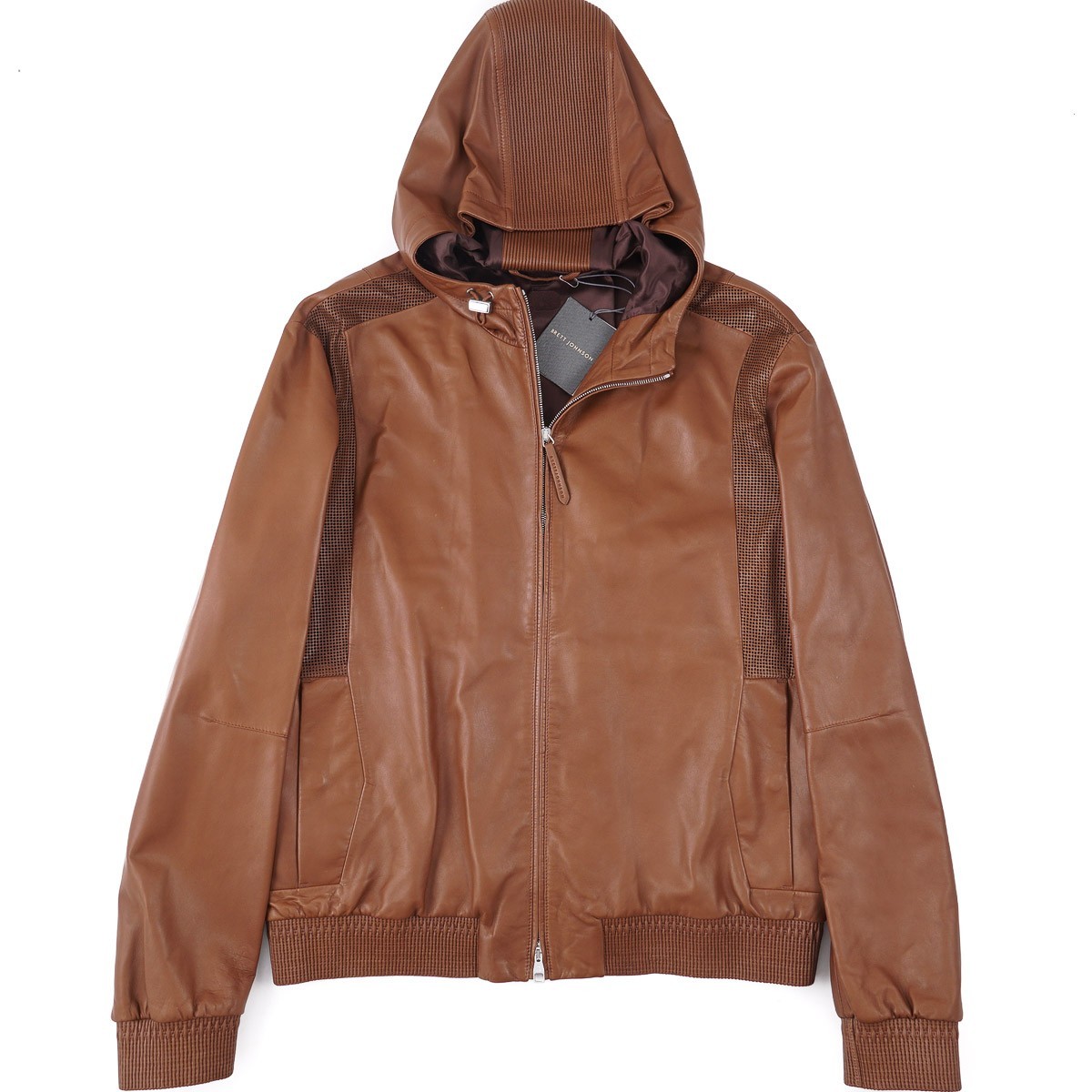 Brett Johnson Rich Coffee Brown Nappa Leather Hooded Jacket 3XL (Eu 58) NWT