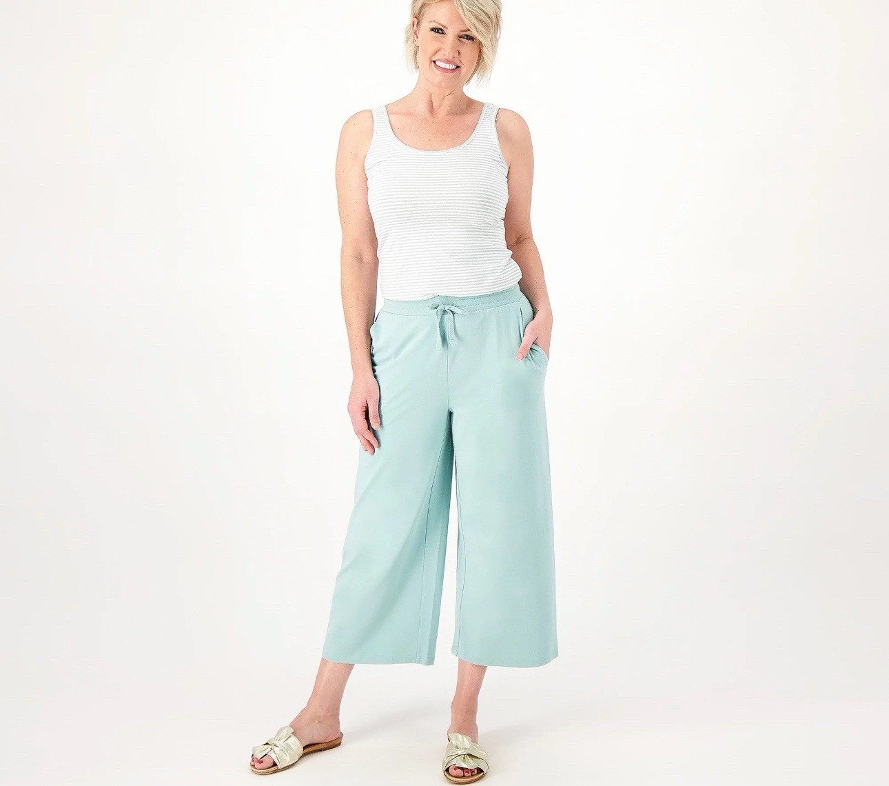 Encore By Idina Menzel Wide Leg Pull On Pants Size XXS Surf Green A587243 NEW