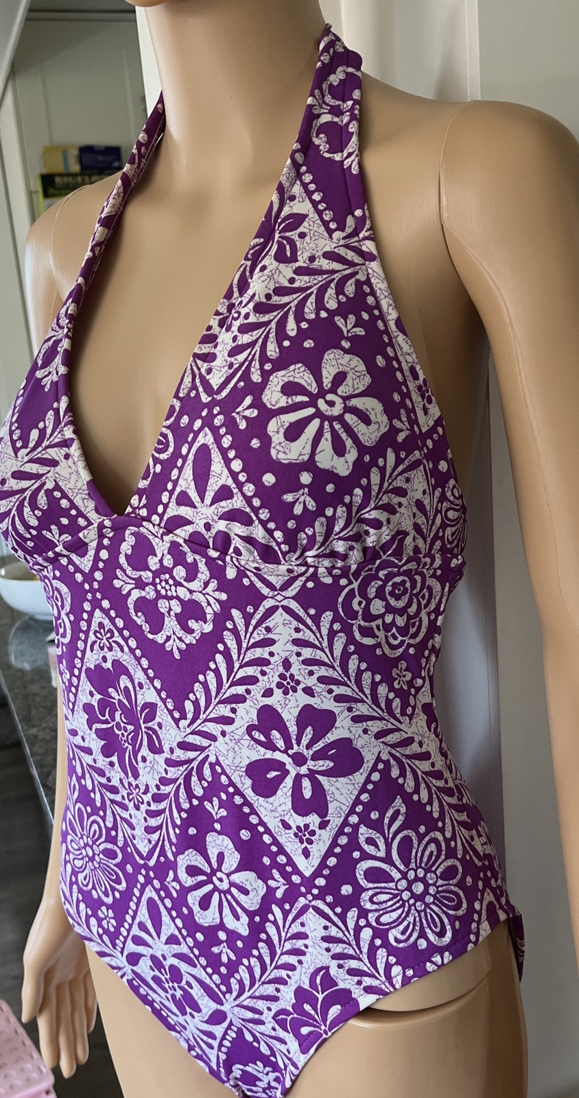 Catalina Women Halter Swimsuit Size Small Purple Stretch One Piece Bathing Suit