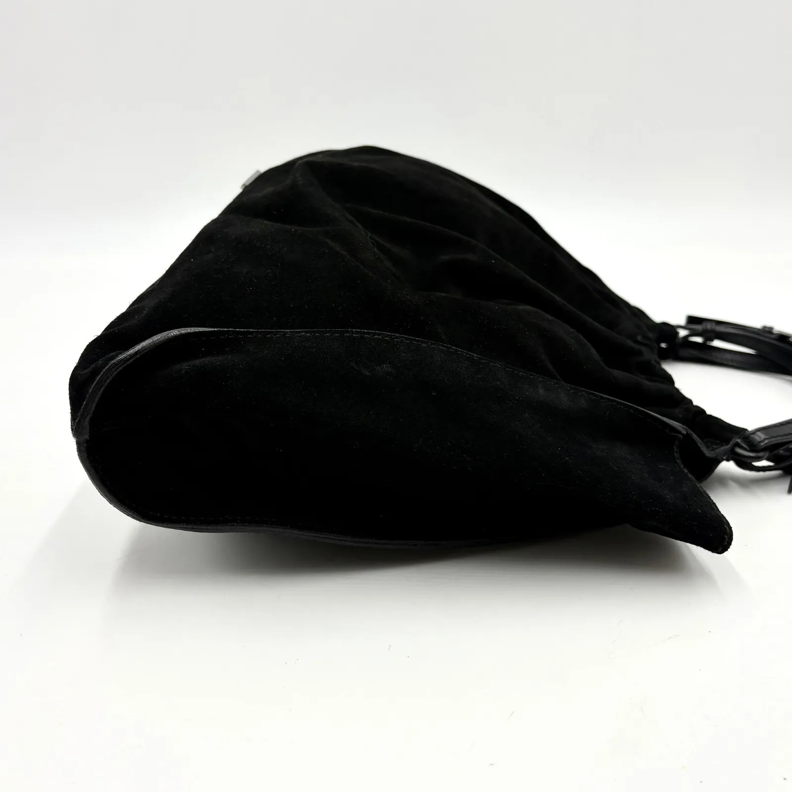 Auth Gucci Tom Ford Era Suede Handbag Black SV Plate 001 4335 2Y6585