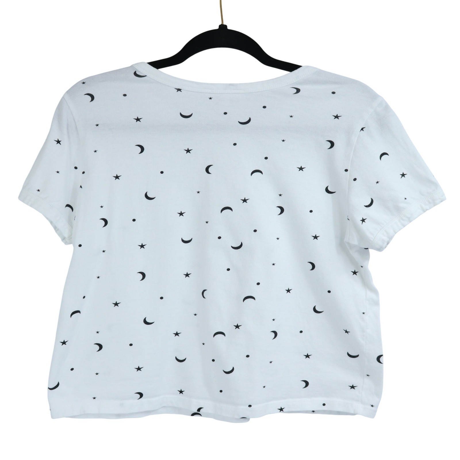 Messy Bun Just Chillin’ White Celestial Black Moon Star Crop Top Womens Medium