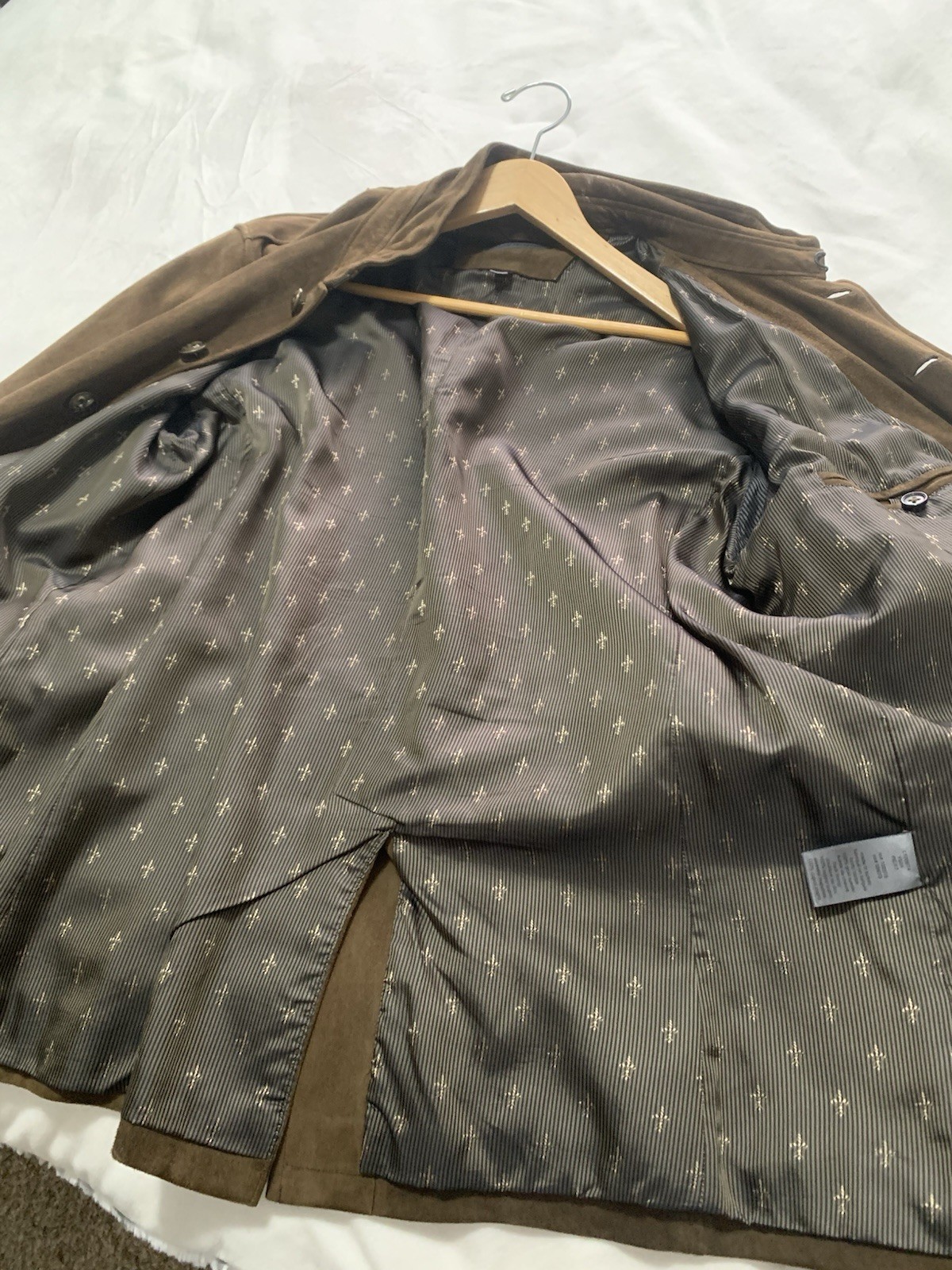 John Varvatos Brown Leather Military Jacket Stand-Up Collar Button Closure 50