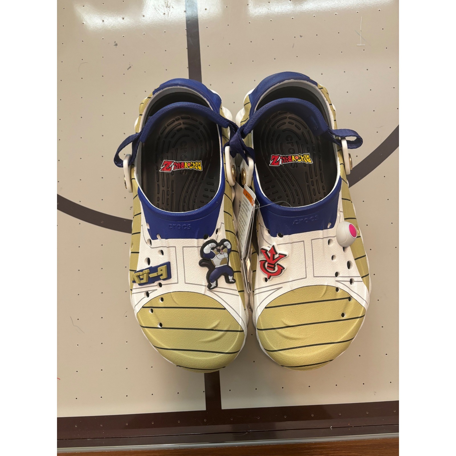 Crocs Dragon Ball Z Vegeta All-Terrain Clogs Kids J6 White Gold Blue Anime Shoes