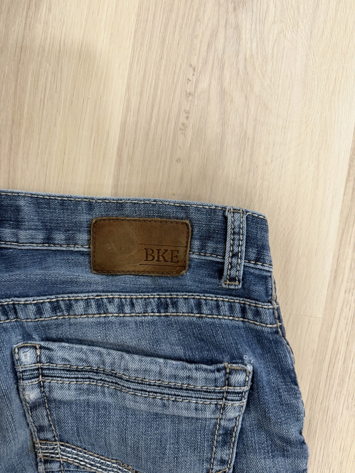 BKE Men’s Blue Denim Bootleg Jeans Cotton with tear in back