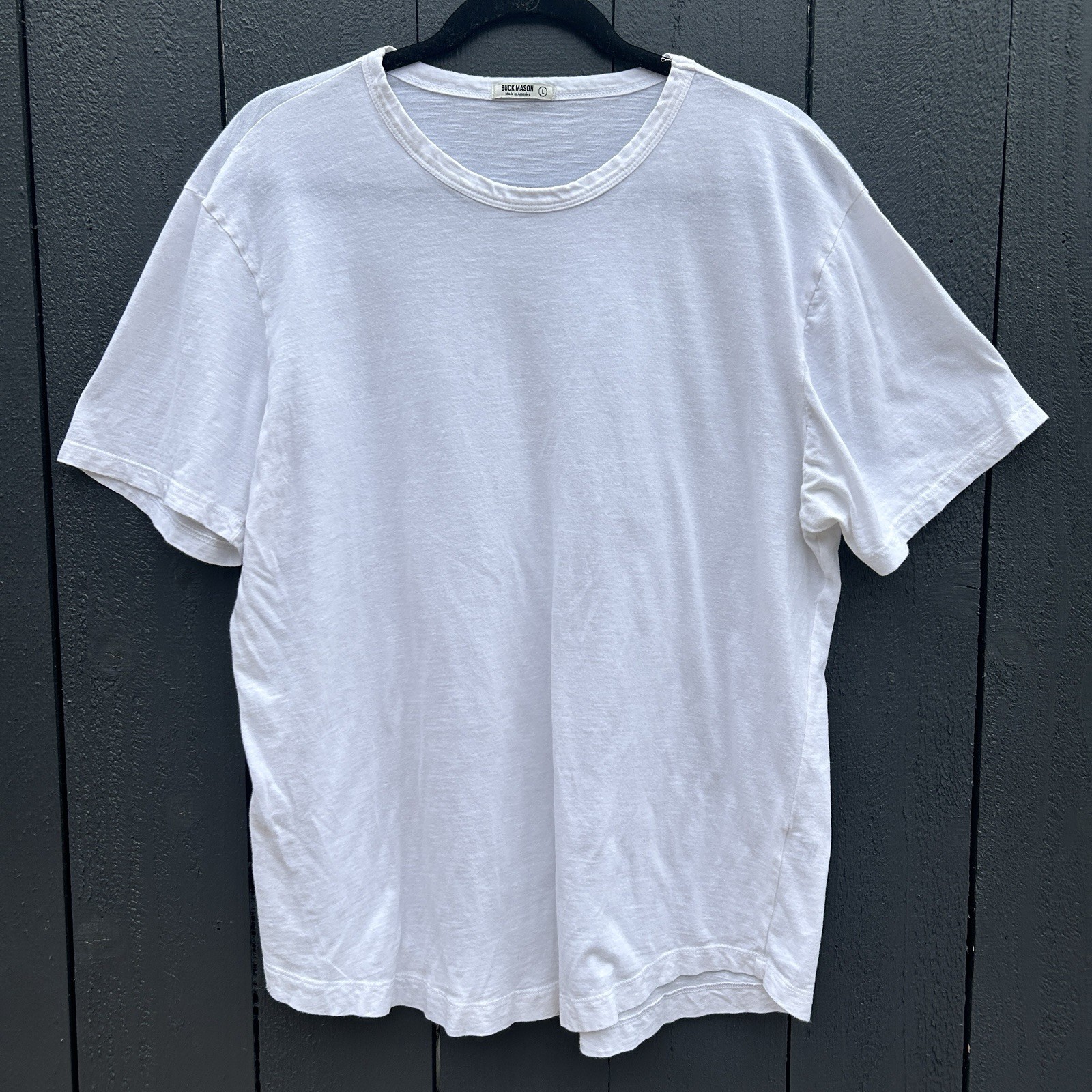 Buck Mason Slub Curved Hem Tee T Shirt Large Crewneck Short Sleeve White USA 1