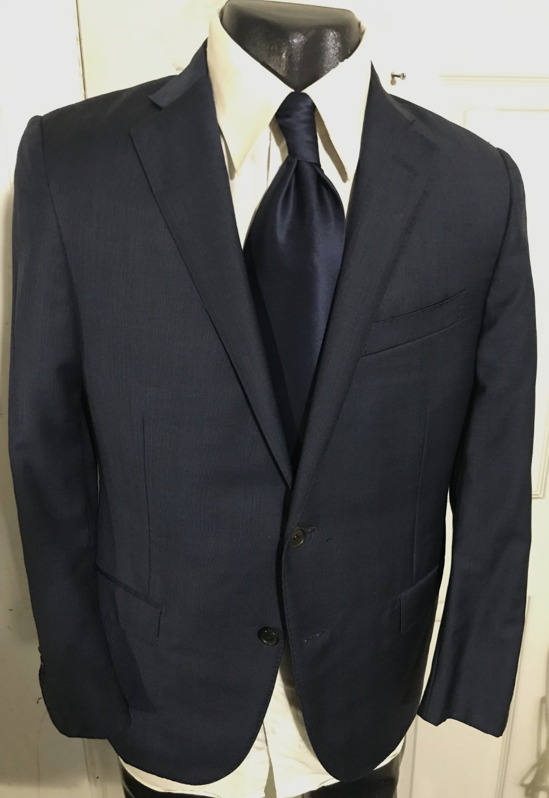 CORNELIANI SIZE 36/38R BLUE 2 BUTTON WOOL SPORTCOAT