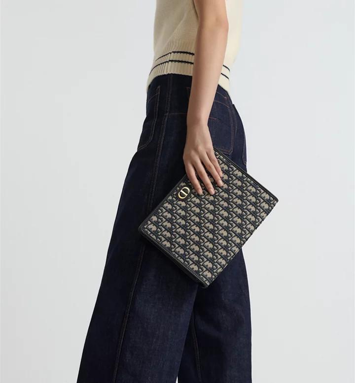 Christian Dior 30 Montaigne Dea Pouch Blue Oblique Jacquard 10.2×2.1 x7.8 in