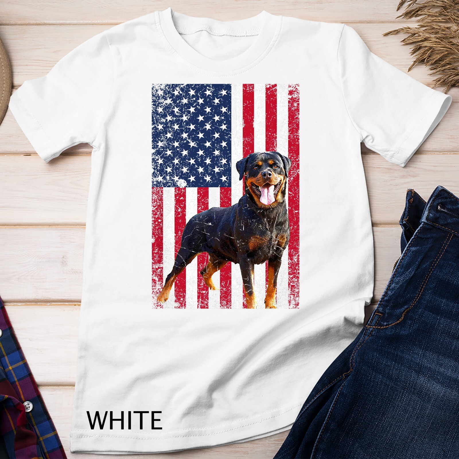 American Flag Rottweiler Dog Lover Funny 4th of July Dog T-Shirt Unisex T-shirt