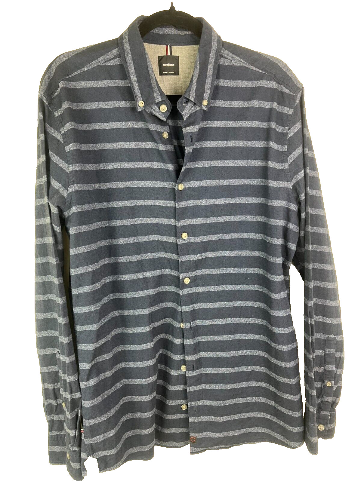 Strellson Men’s Large Slim Fit Gray Stripe Button Down Shirt Smart Casual Euro