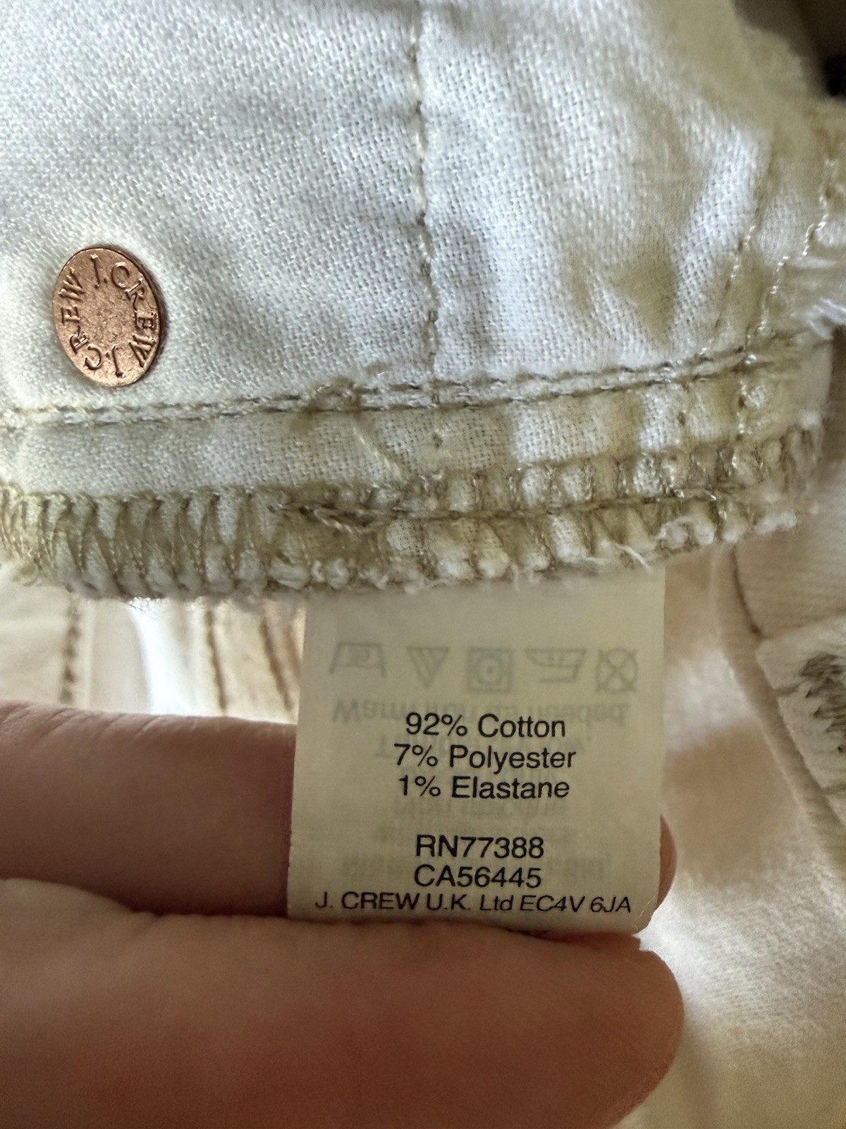 J.CREW Toothpick Ecru Ankle Slim Stretch Denim Jeans 5-Pocket Button Zip