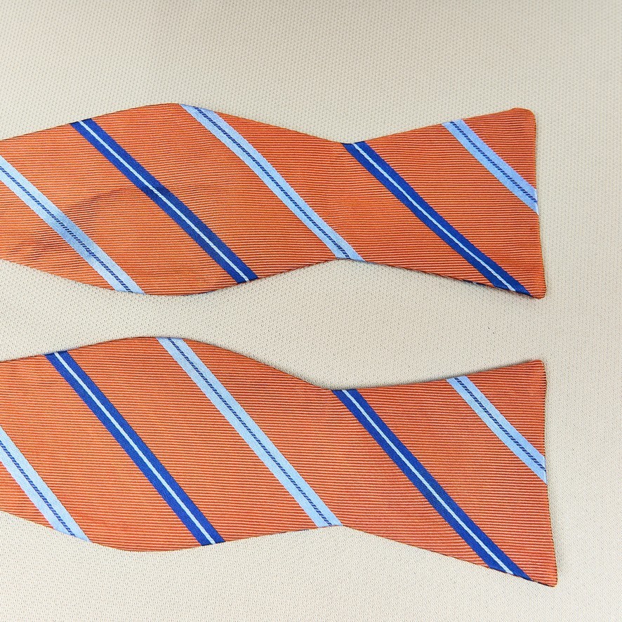J.S. Blank & Co Silk Bow Tie Orange Blue Stripes Self Tie Classic Adustable
