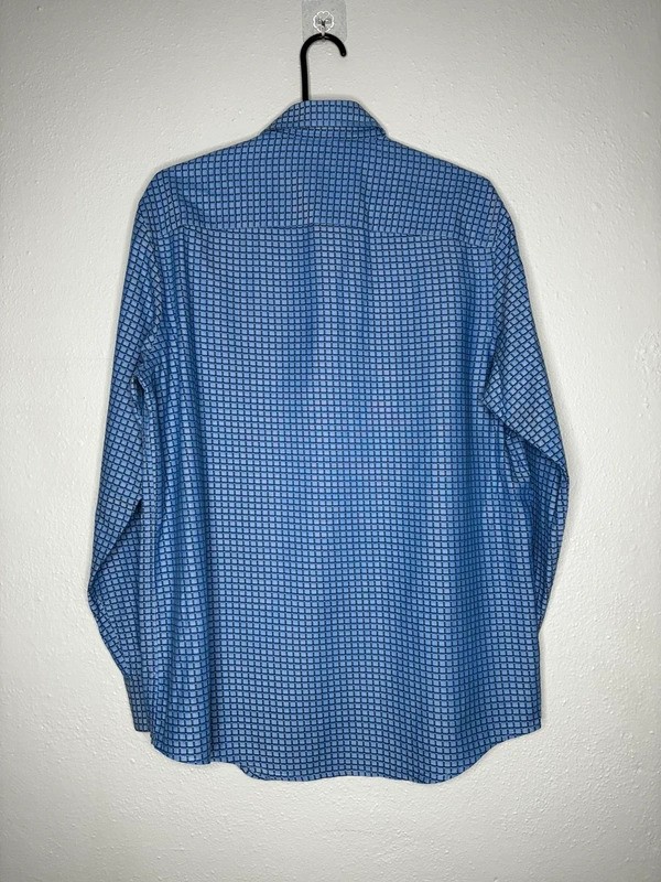 Tasso Elba Men’s Blue Checked Grid Pattern Button Up Shirt Size M