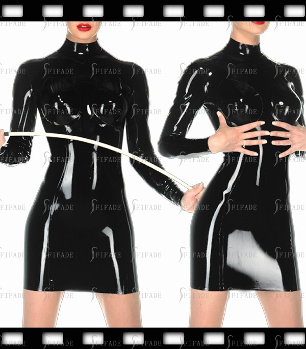 Latex Pencil Dress 3D Cup Breast Long Sleeves Sexy Elegant Customize 0.4mm D205